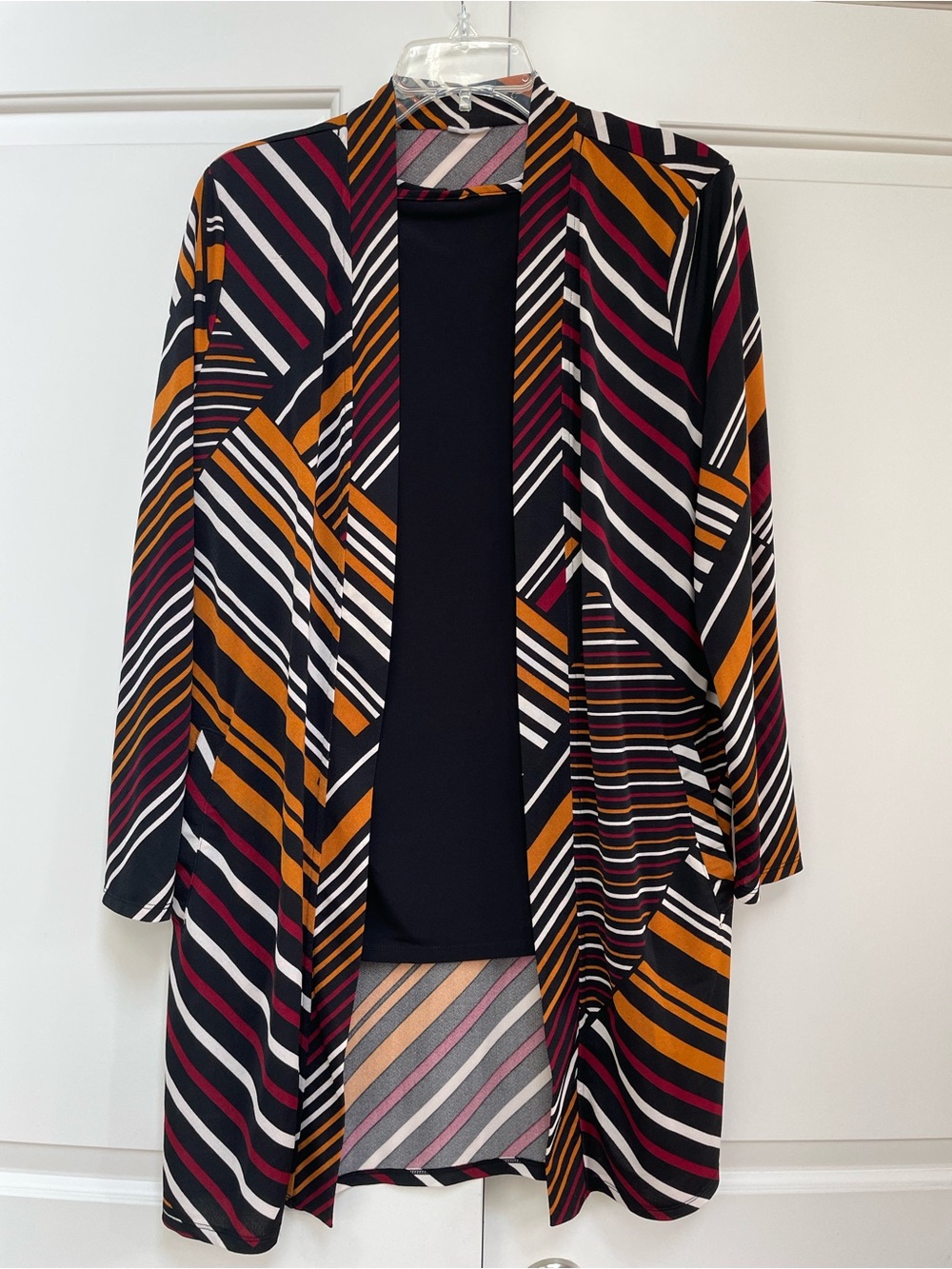 Chico's Mixed Striped Open Front Duster Cardigan and Matching Shell Top Twin Set